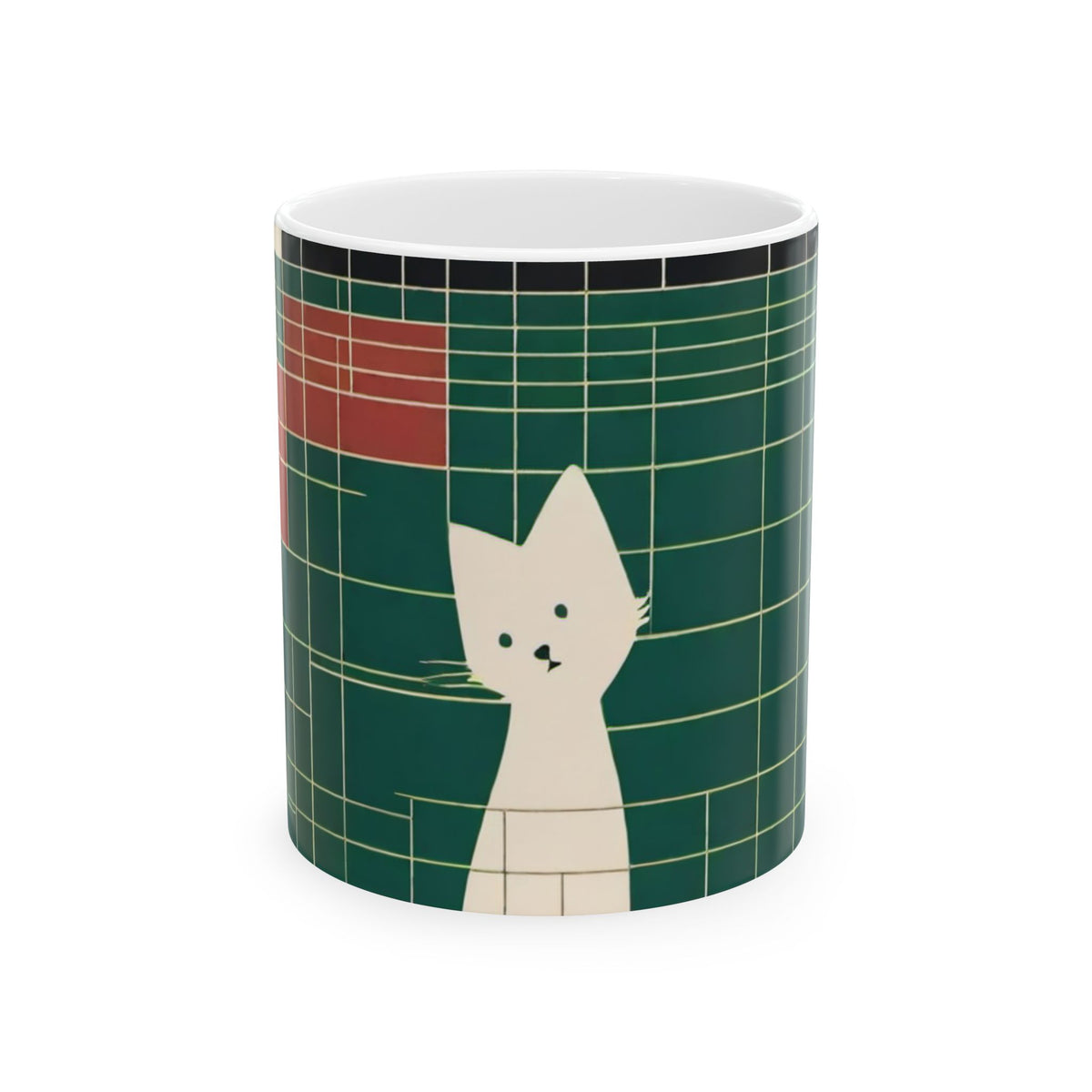 Green Grid Cat Mug